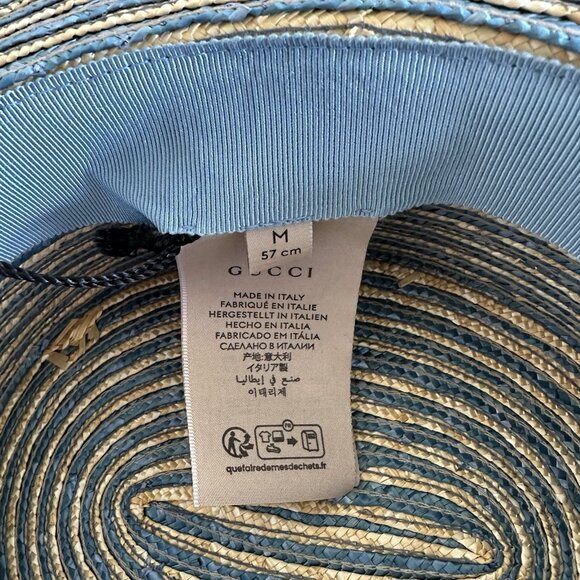 NWT GUCCI BLUE STRAW STRIPED HAT BOATER 100% Authentic Size M - Picture 10 of 10